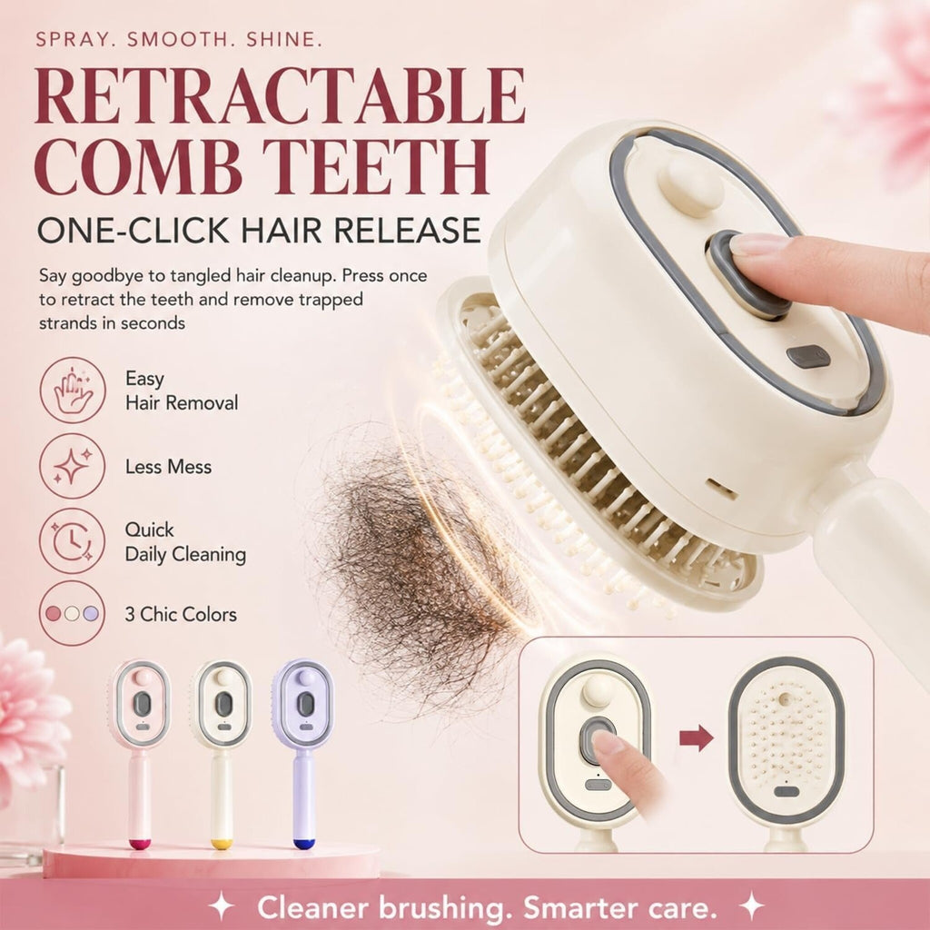 3-in-1 Mist Spray Hair Brush - Anti-Frizz & Self-Cleaning