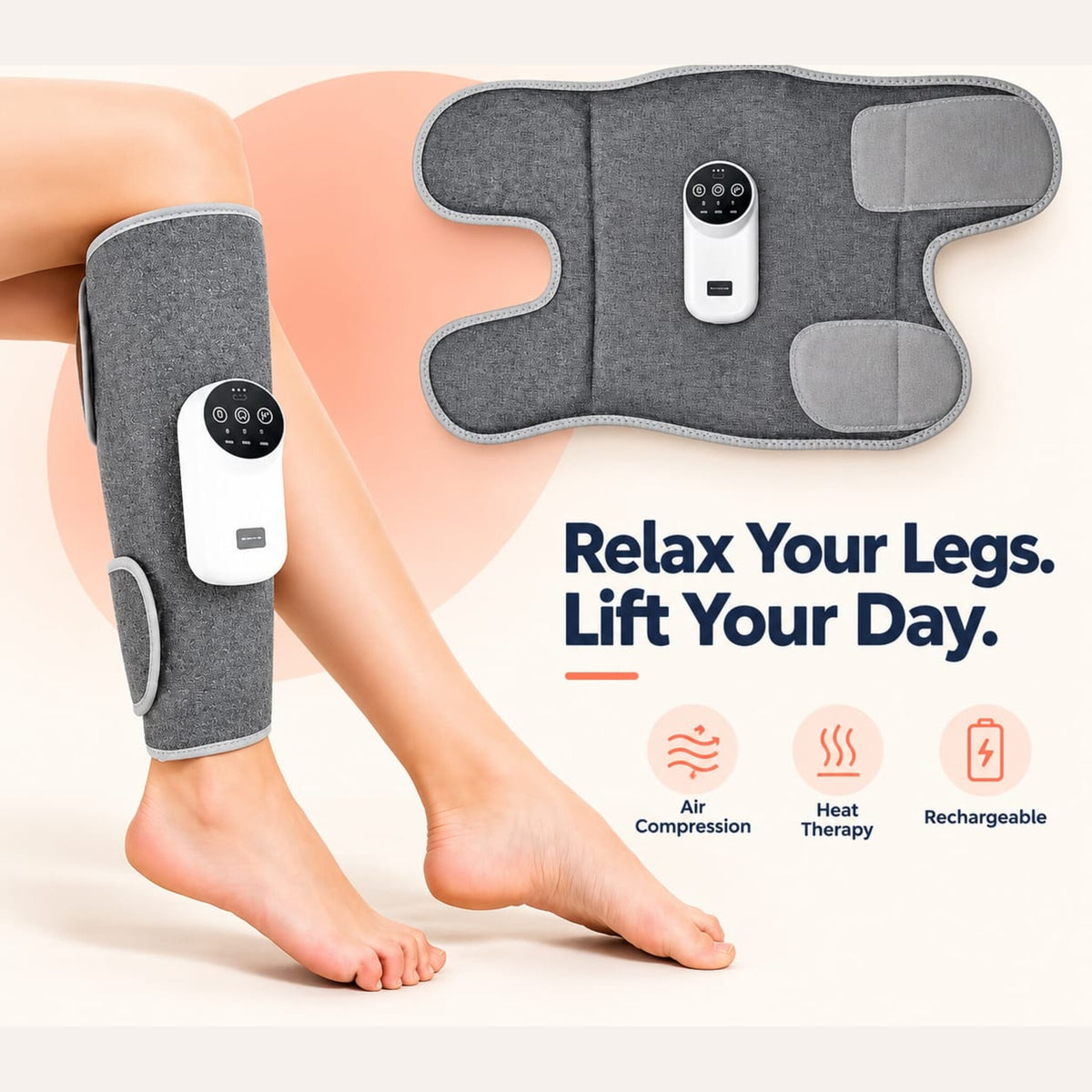 Heated Leg & Calf Massager - Cordless Air Compression